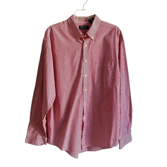 Puritan Long Sleeve Button Down Shirt Red White Stripes Large - Picture 2 of 9